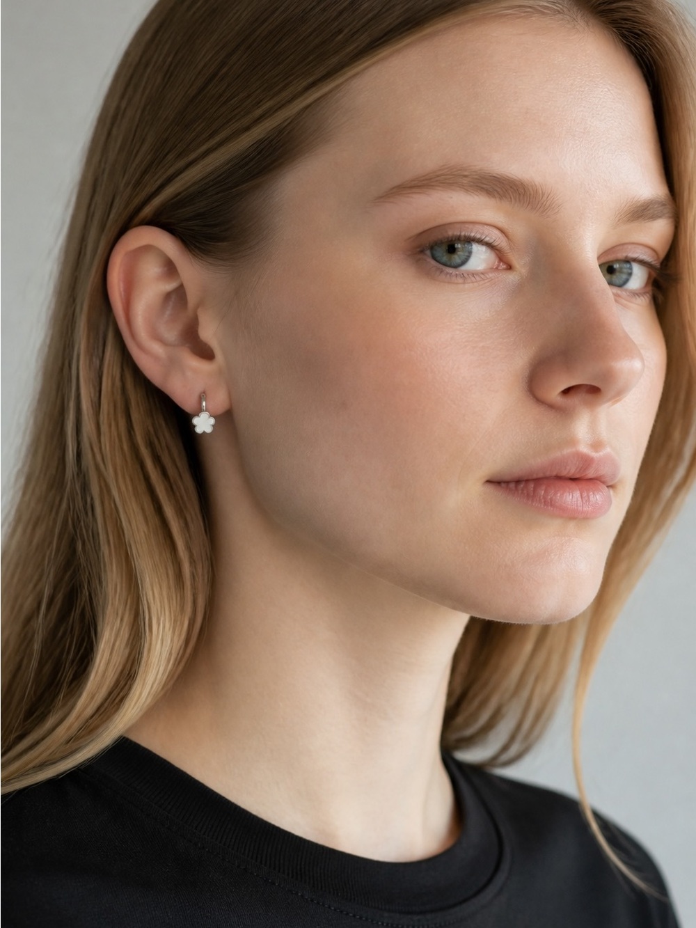 Minimal White Clover Drop Earrings for Women